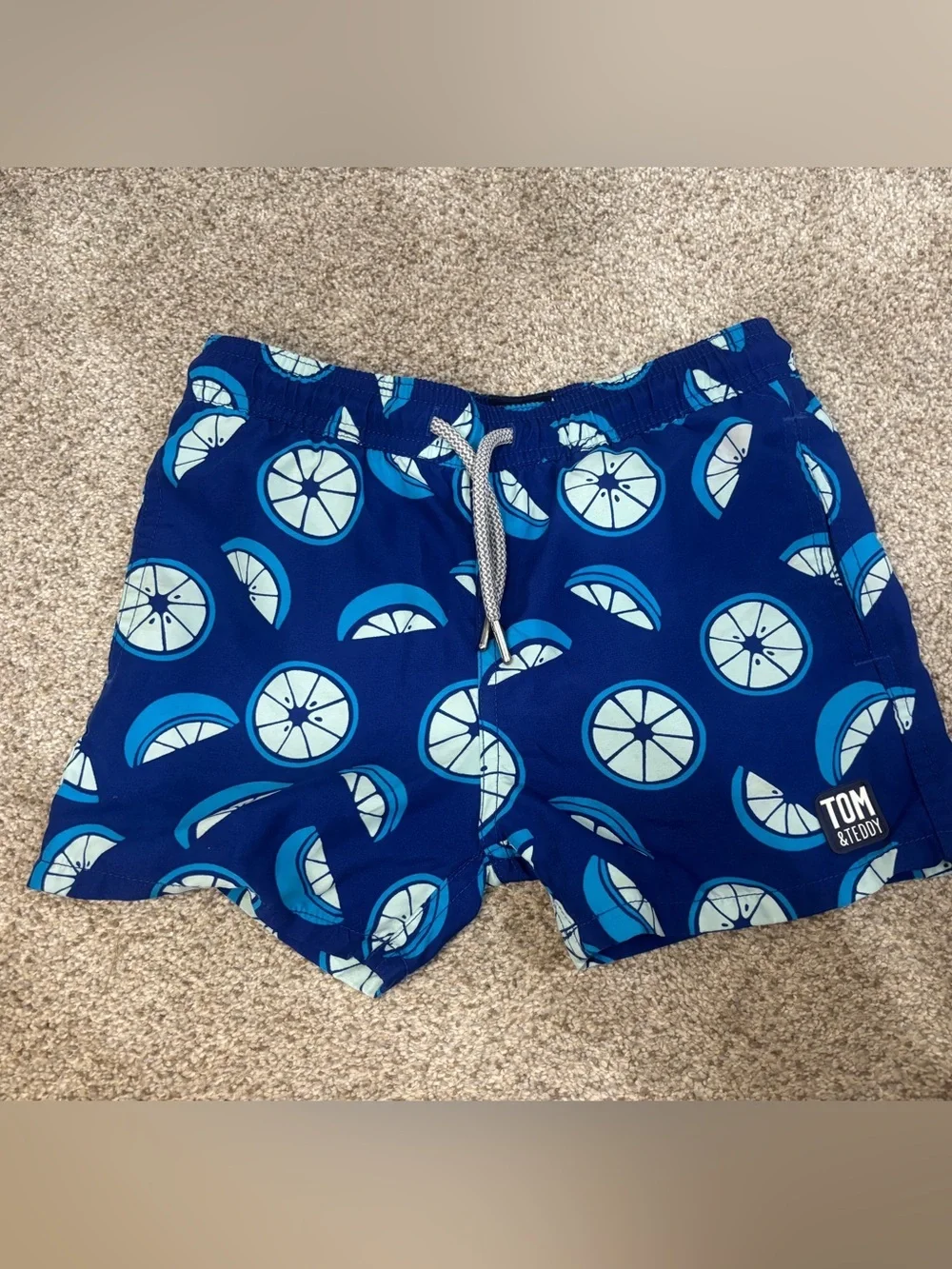 Tom & Teddy Blue Swim Trunks with Citrus Pattern 3/4 Beachy Summer Toddler Boy